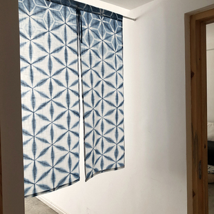 ▋本事 半遮光门帘 ▋手工扎染蓝染棉麻中式 LZ08 半帘 85x120cm