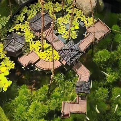 水陆缸造景摆件木屋凉亭木桥