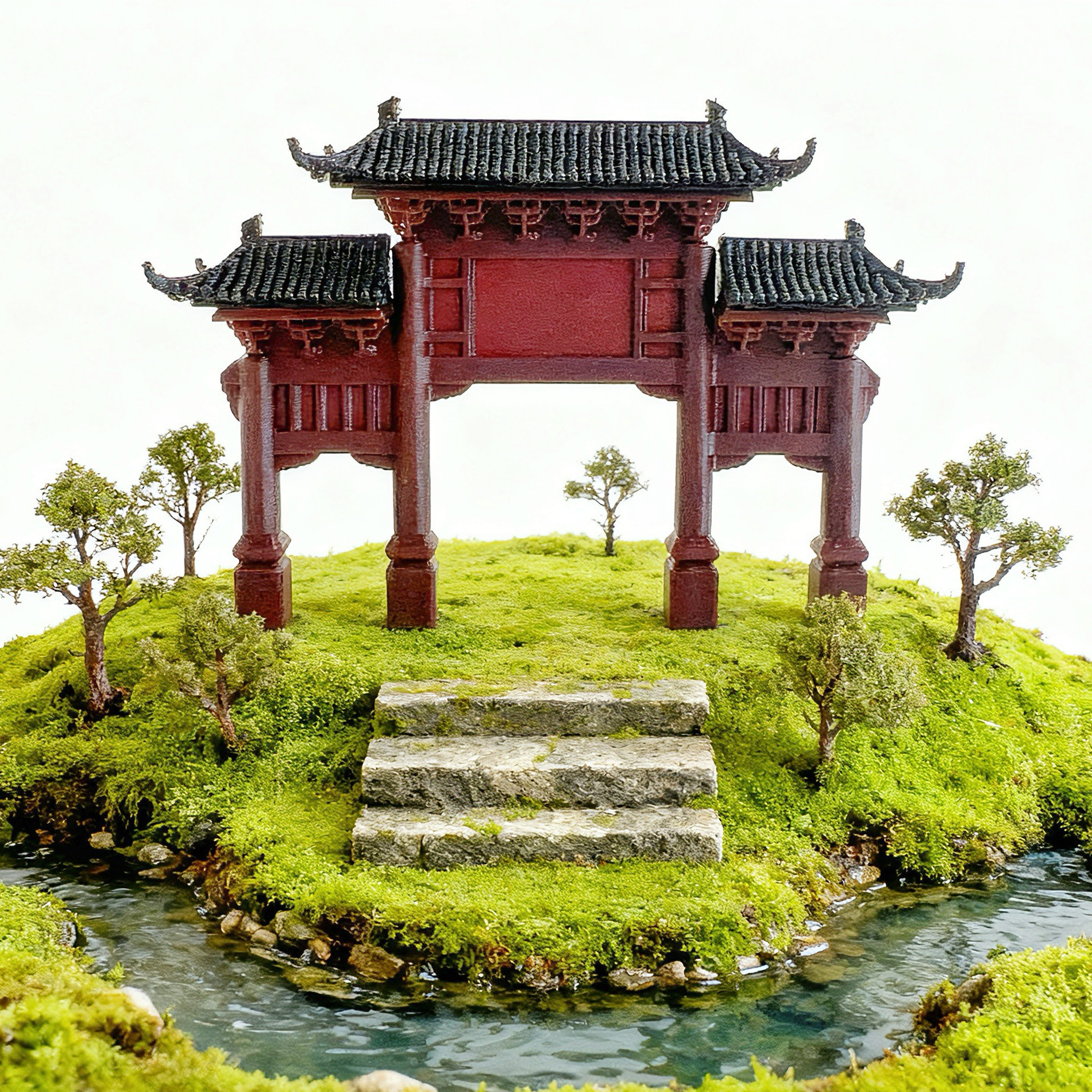 钰书房盆景假山吸水石装饰配件微景观枯山水牌坊模型中式家居摆件