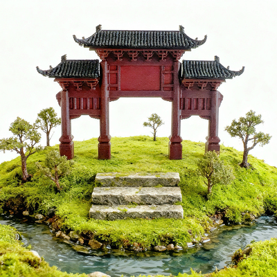 书房牌坊模型中式家居摆件假山
