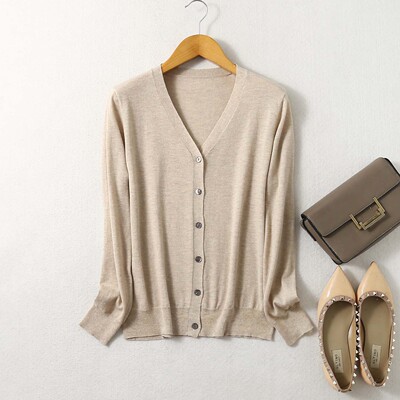 绢丝棉羊绒混纺开衫长袖纯色外搭女装时尚简约外套上衣