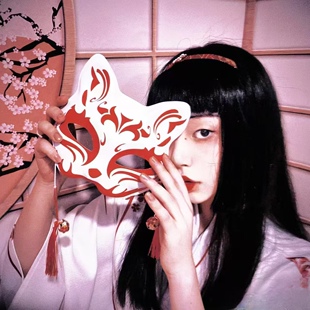 狐妖小红娘面具神明少女古风汉服舞会半脸彩绘猫脸面罩COS万圣节