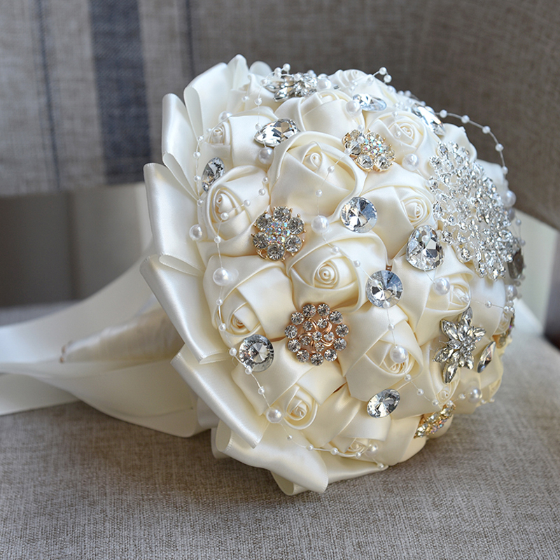 新娘手捧花DIY手工成品韩式缎带水晶钻仿真花球新闺蜜结婚订婚礼