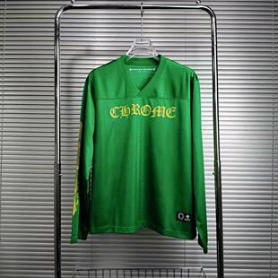 潮牌製品新款梵文字母绿色冰球服双层网眼休闲宽松男女款长袖T恤