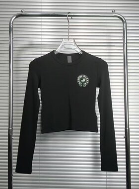 潮牌製品新款梵文字母印花爱心马蹄休闲纯棉修身显瘦女款长袖T恤