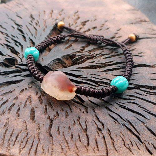 血雾山西藏回收用一颗精美凝血阿拉善老玛瑙原石手工编织精美手链