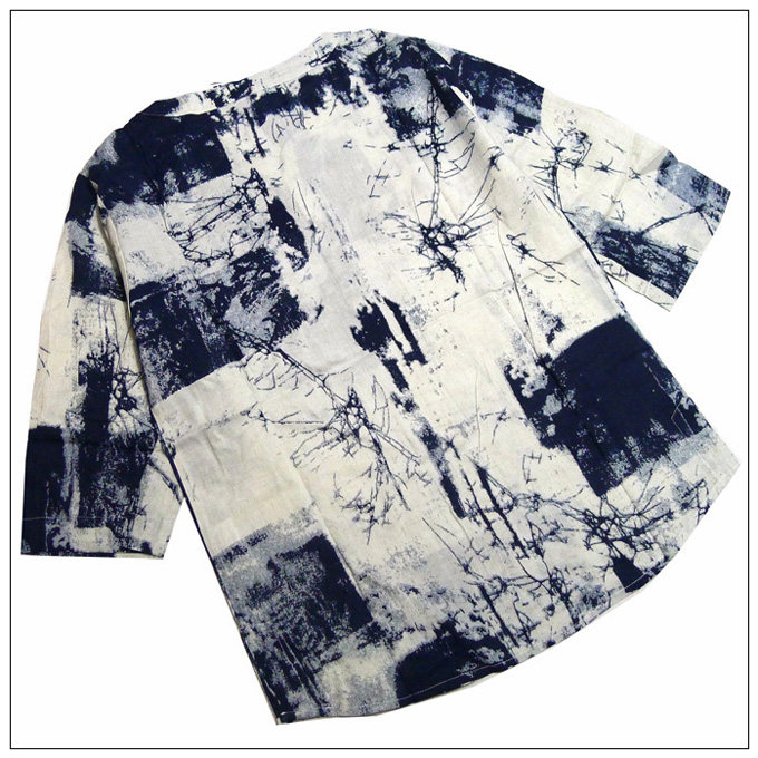 大艺术家外贸中国风扎染棉麻料五分袖男士衬衫男唐装汉服2021春夏