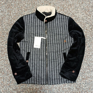 外贸原单千鸟格羊羔毛领100%丝绒100羽绒棉小码男士羽绒服冬保暖1