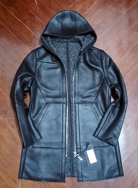 猎魔人原标1698韩国麂皮绒内里羊毛连帽修身男士皮衣皮大衣风衣1