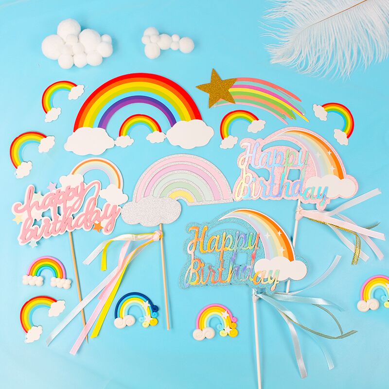 烘焙插旗气球云朵甜品蛋糕装饰