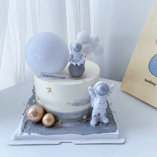 网红蛋糕装 扮插件摆件烘焙配件 饰宇航员摆件星空球男孩生日蛋糕装
