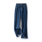 弹力胖MM开叉毛边200斤女装 女2026春秋款 显瘦 微喇牛仔裤 阿月大码