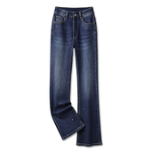 显瘦喇叭牛仔裤 阿月大码 弹力修身 女2026春秋装 女200斤 烫钻微喇裤