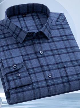 春秋男士纯长袖衬衫新闲款格子棉中装老年休正装爸188-28-Y爸衬衣