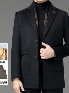 士冬羊男毛双季面呢大衣中年商务休闲加厚羽保暖绒内胆24716-WL可