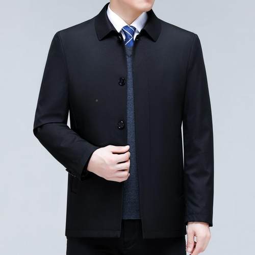 羽绒保服男冬季中年士翻暖白鸭212-U绒夹男克外套宽松爸爸装脱胆