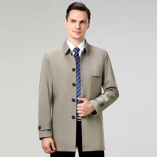 薄款 桑蚕中长款 衣爸爸装 新商务休闲上款 翻2385领外套 风衣丝男秋季