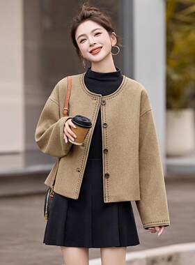 秋圆新款宽松领小风气质高香级感刺时绣尚YW9016-0毛呢外套女