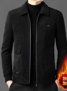 雪尔毛呢士外套男加绒加B18815厚短款中青年冬时尚休装闲翻领男夹
