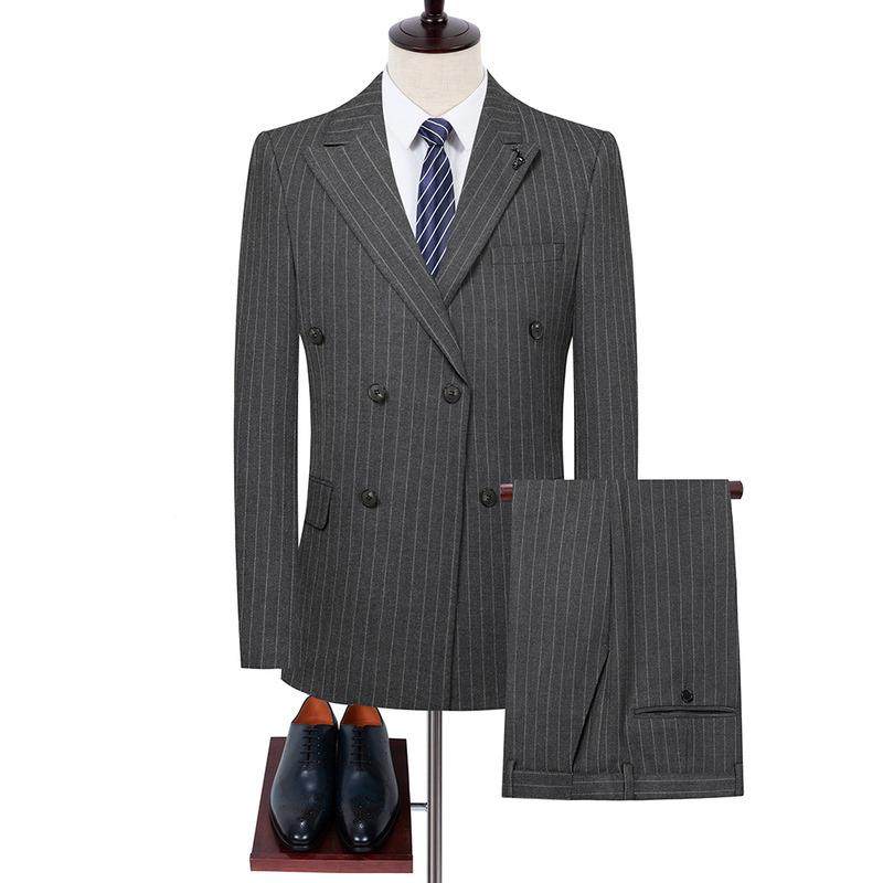 羊毛排扣西服双装男韩绅版修身商务条套66纹正装伴郎服装士结婚礼