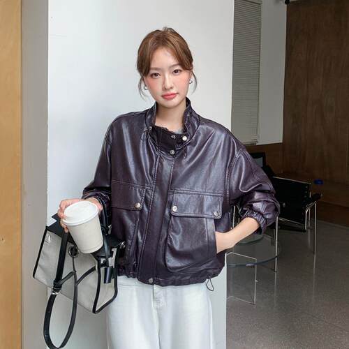 皮衣外套女短春秋新款机宽ZYI2608F松上显瘦休闲百搭立领夹款克车