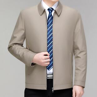 蚕桑丝高端夹克中年爸爸男装男宽松商务休闲立领上衣春秋薄261826