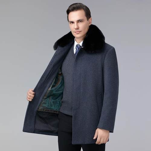 年高档老中长款外套牌男士大衣尼克服獭兔内胆3058爸爸装毛呢品外