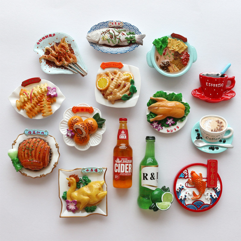 大王小王|3d立体创意各地美食冰箱贴饮料啤酒树脂冰箱磁贴装饰品