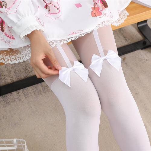 蝶结白丝袜JK日系拼接连裤袜