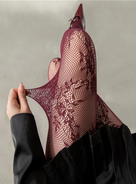 红色丝袜安可拉红连裤袜女秋冬薄款微透肉灰色打底裤蕾丝镂空白丝