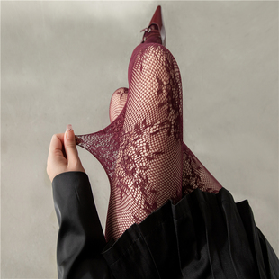 红色丝袜安可拉红连裤袜女秋冬薄款微透肉灰色打底裤蕾丝镂空白丝