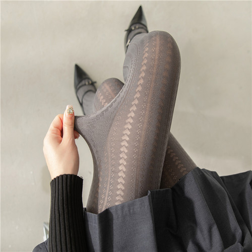 灰色丝袜春秋爱心镂空提花连裤袜