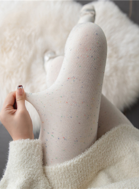 彩色点点白色连裤袜miu系灰色打底袜子加厚白丝袜秋冬波点打底裤