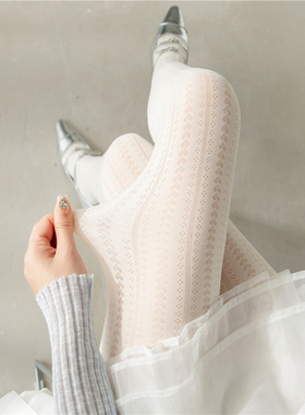 白丝袜甜美爱心镂空白色连裤袜女春秋薄款性感黑丝复古灰色打底袜