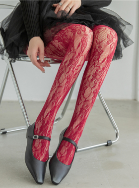 酒红色连裤袜安可拉红袜子复古蕾丝白色打底裤薄款性感黑丝白丝袜