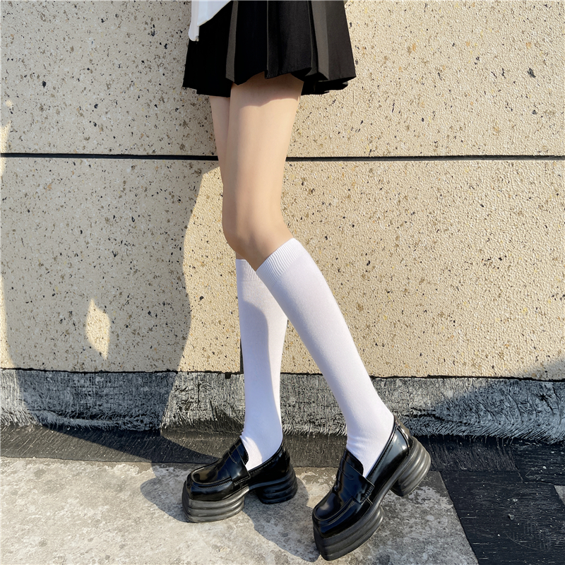 日系JK小腿袜纯棉黑色长筒袜秋冬