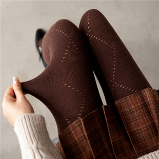 咖啡色连裤袜美拉德袜子菱格白色打底裤女秋冬羊绒保暖加厚白丝袜