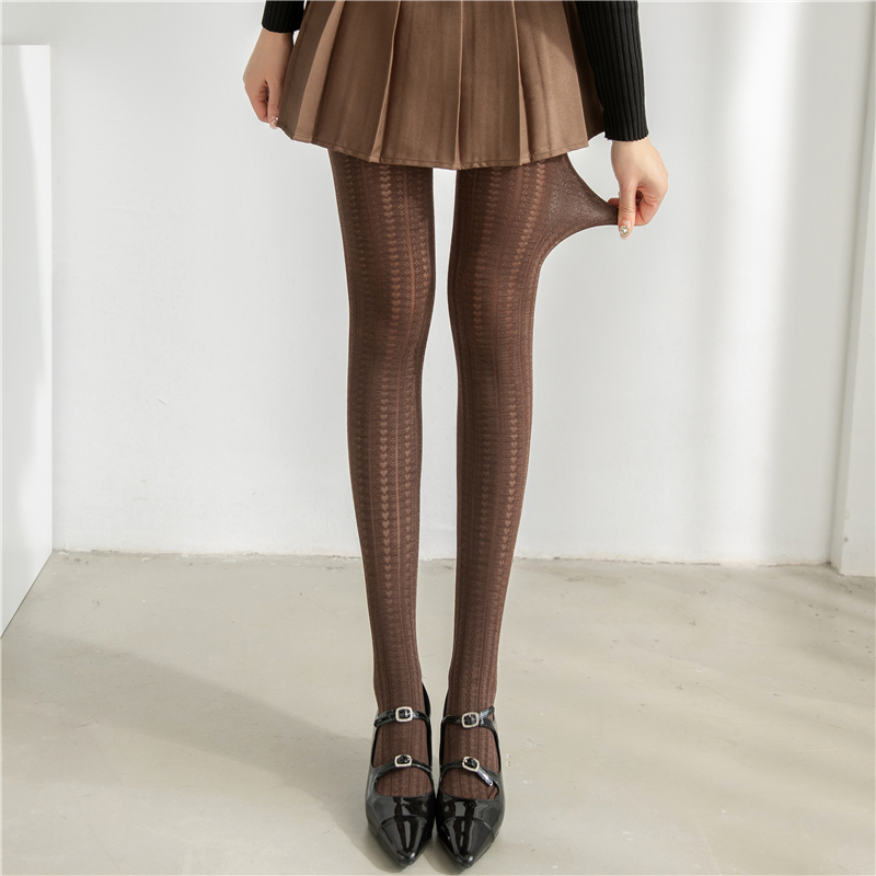 美拉德咖啡色连裤袜爱心镂空丝袜