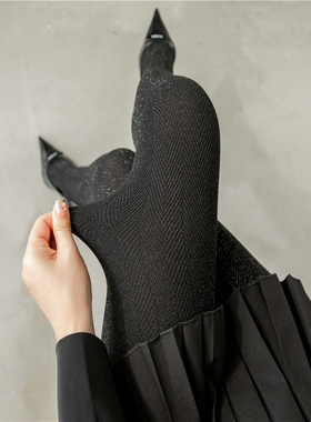 银丝连裤袜性感闪亮珠光黑丝袜女春秋冬加厚竖条复古灰色打底裤袜