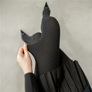 银丝连裤 袜 袜性感闪亮珠光黑丝袜女春秋冬加厚竖条复古灰色打底裤