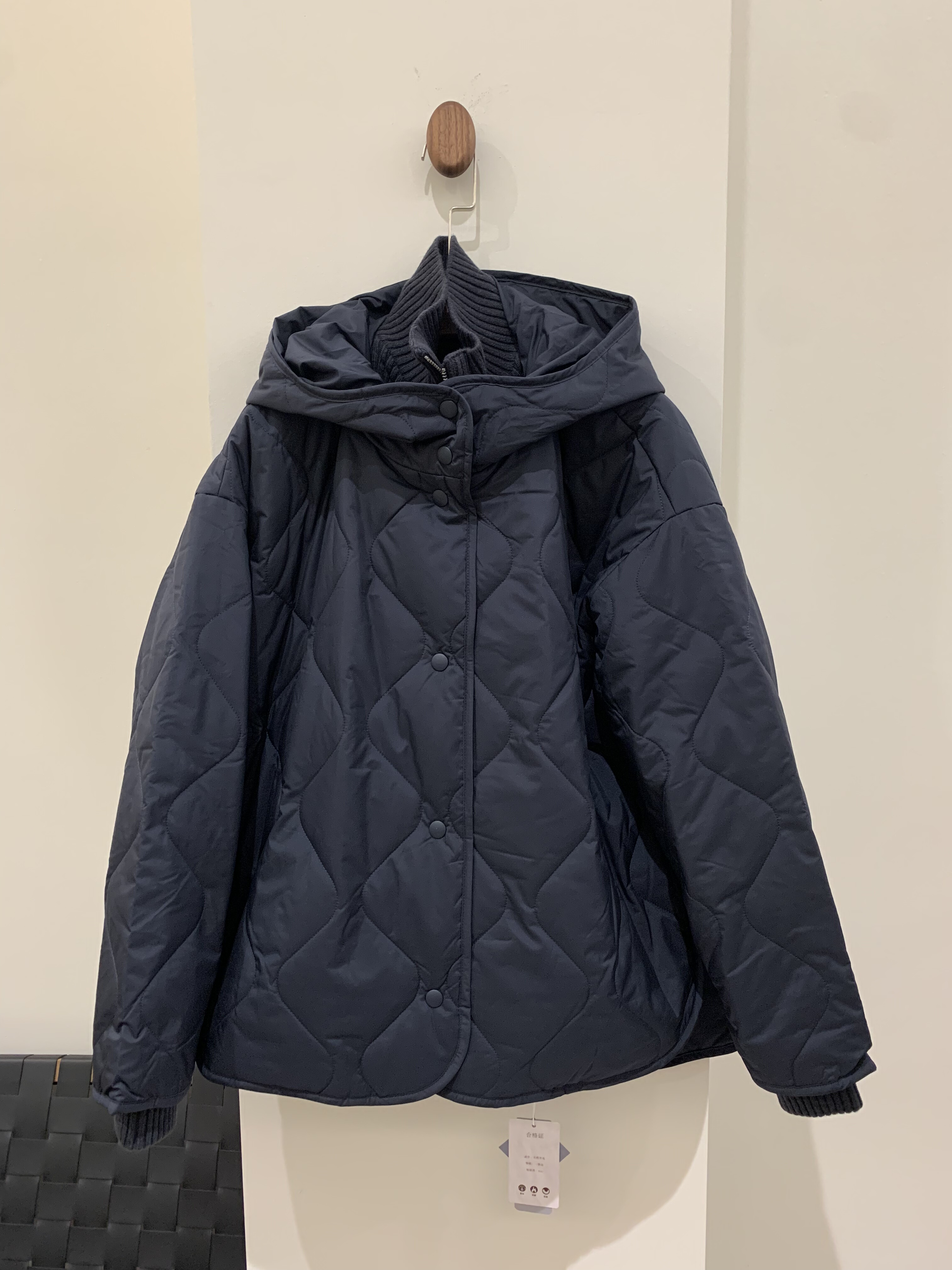 女士连帽针织拼接假两件3M棉服外套