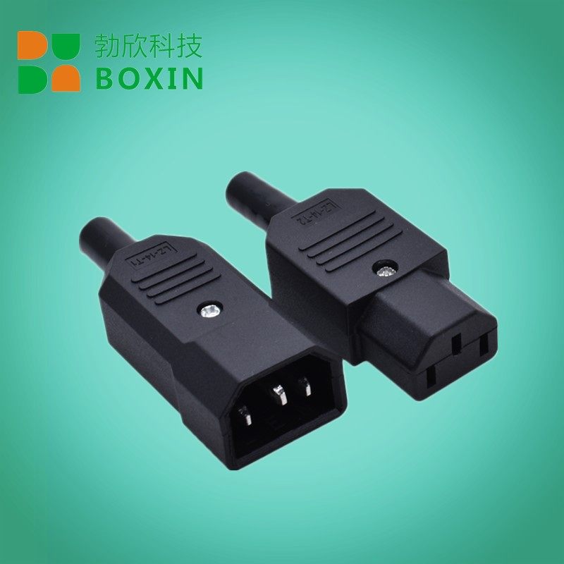 电动车充电品字插头插座纯铜三孔三针AC电源插头10A250V公母对接