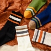 热风Hotwind男士 春秋季 百搭全棉条纹中筒袜运动纯棉日系吸汗长袜