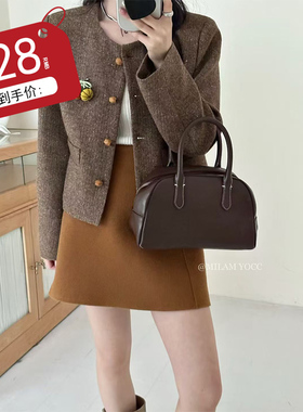 刘些宁同款香影纯羊毛小香风外套女灰色蓝莓硬糖短款双面毛呢大衣