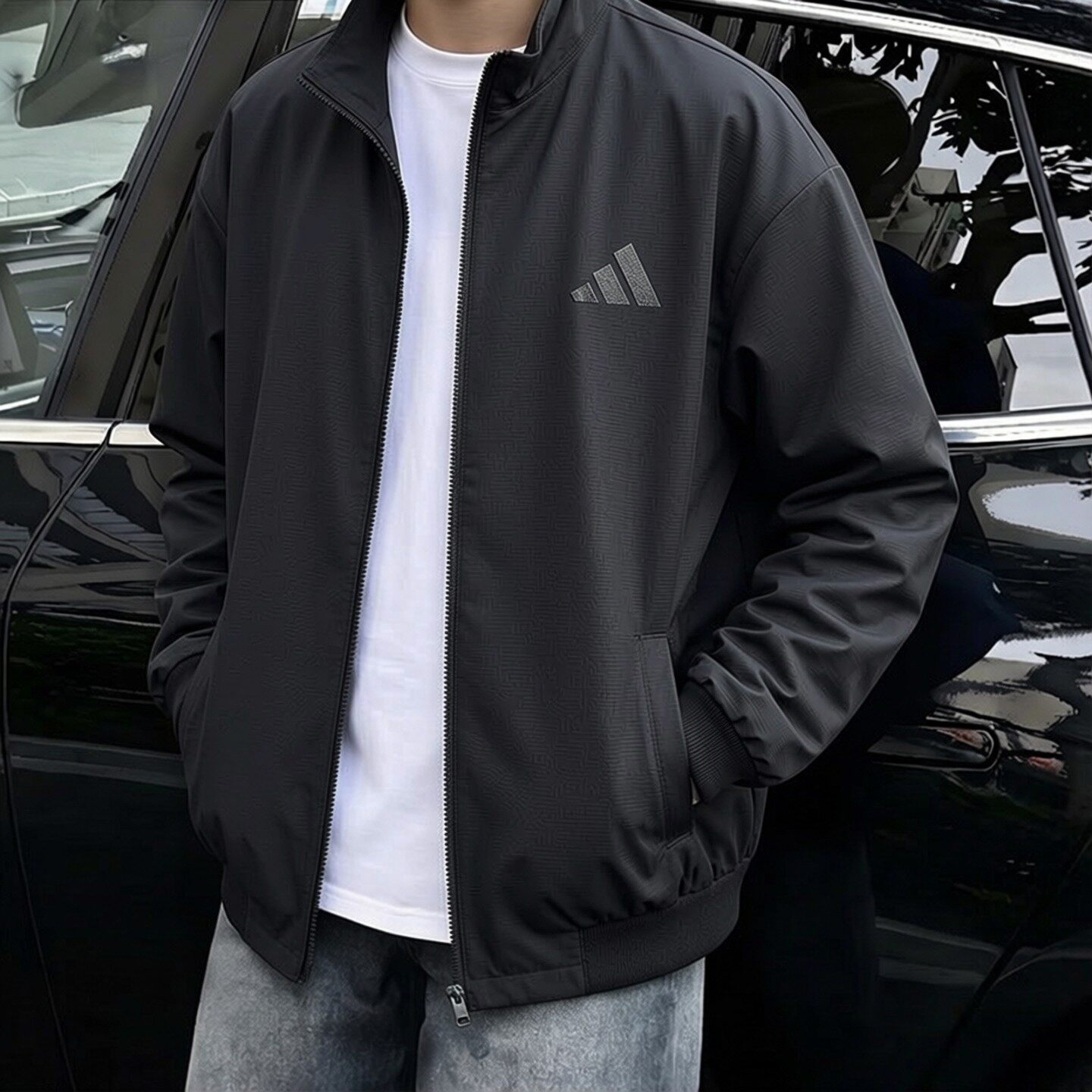 阿迪达斯棒球服男装春季新款休闲美式夹克梭织防风衣男士黑色外套