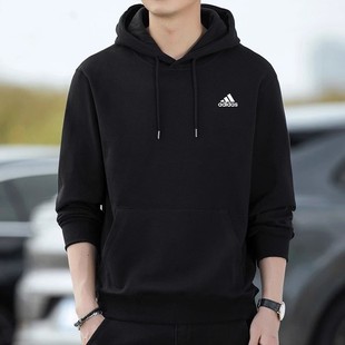 Adidas阿迪达斯连帽卫衣男冬季新款运动服跑步外套黑色男士套头衫