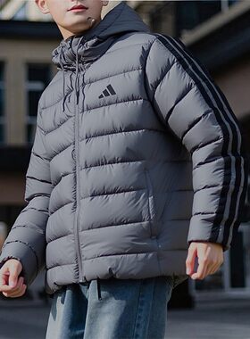 阿迪达斯男加厚连帽防风运动棉服