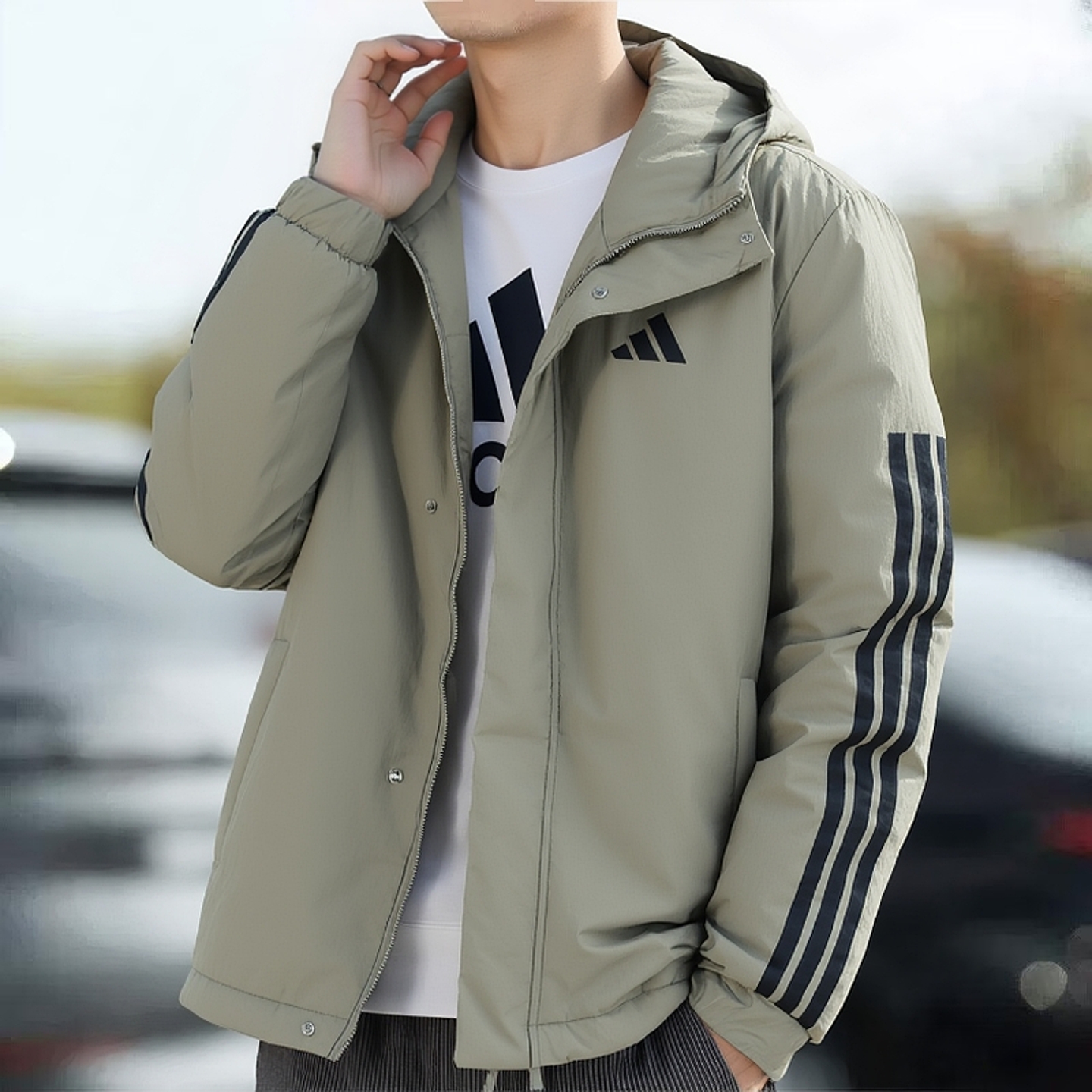 阿迪达斯男冬季新款防风连帽棉衣