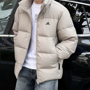 阿迪达斯加厚羽绒服男新款保暖面包服休闲立领外套鸭绒美式棒球服