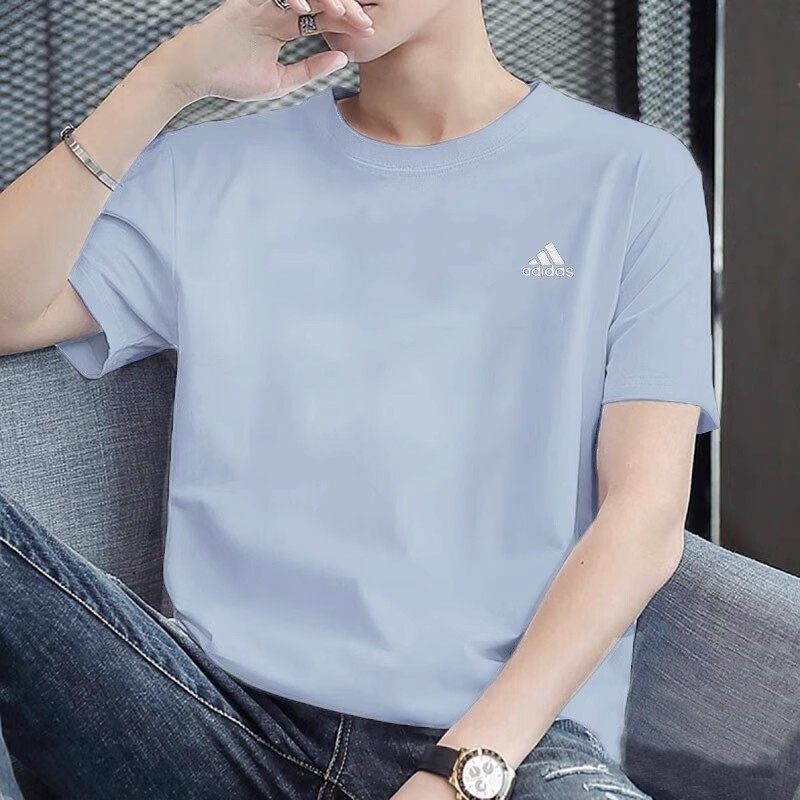 阿迪达斯短袖男2025夏季新款健身训练运动服针织透气圆领休闲T恤